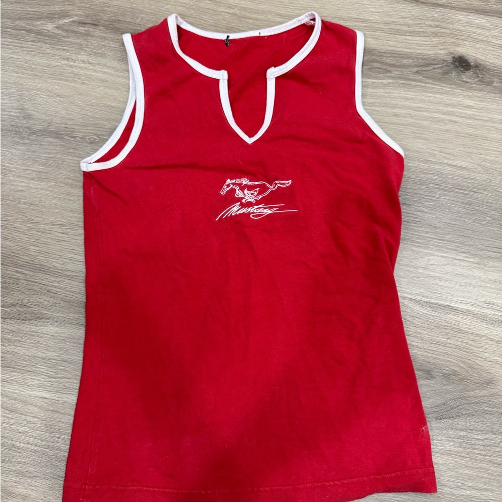 Red Mustang Embroidered Tank with White Trim